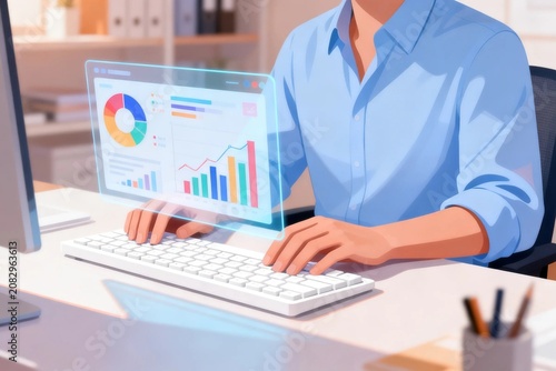 Businessman Analyzing Data on Holographic Screen
