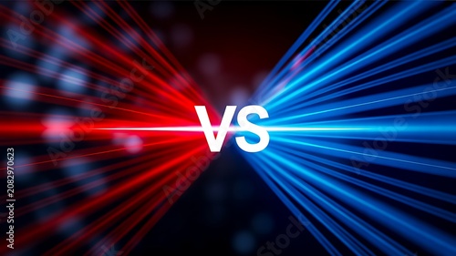 Versus competition background with red and blue light beams for battle concept