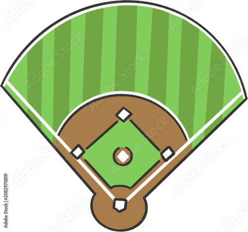 Obraz na plátně Cute baseball field illustration from top view, hand drawn crayon style vector