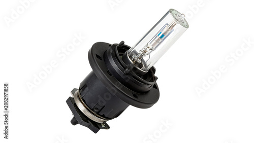 Metallic car automotive halogen headlight bulb spare part isolated on a transparent background