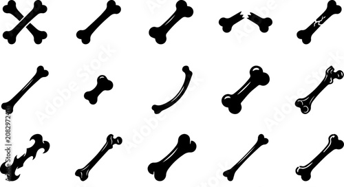 Halloween Bone Icons Collection - Human Bone, Cross Bones and Skeleton Bone Silhouette Vector Set