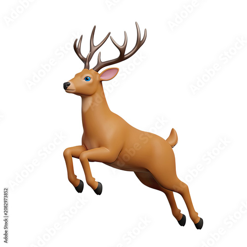 Cartoon deer jumping with blue eyes and antlers