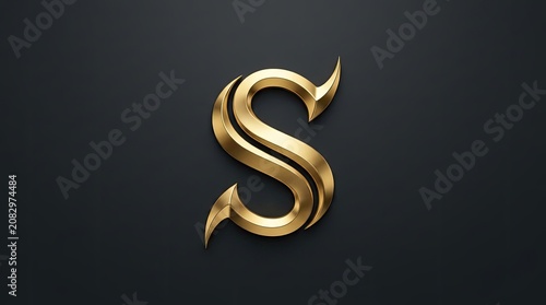 Elegant gold letter S metallic typography on black.