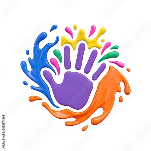 Colorful handprint with paint splashes