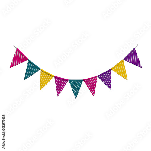 Colorful striped triangular bunting flags on transparent background