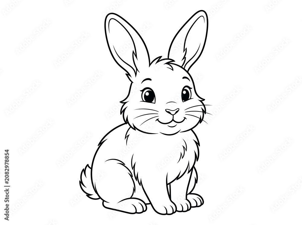 Fototapeta premium portrait vector drawing of an innocent cartoon bunny face with big eyes crafted for creative primary school art class