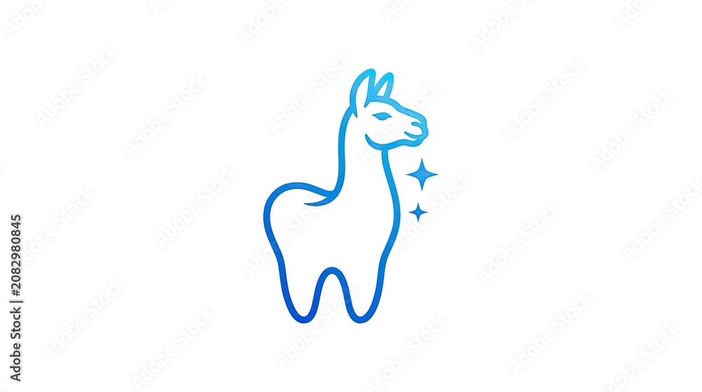 Fototapeta premium Simple blue line art llama with magic stars.