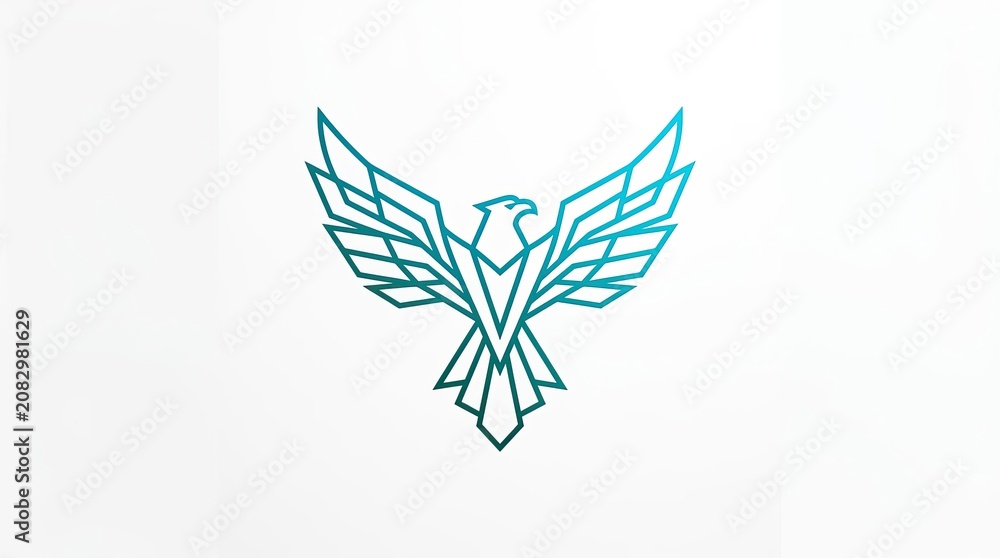 Fototapeta premium Teal geometric eagle logo with spread wings design.