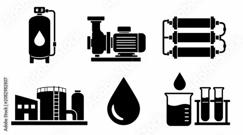 Water Treatment and Industrial Processing Icon Set