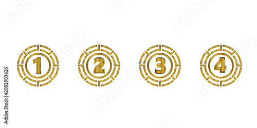 Cuadro en lienzo Golden countdown numbers 1, 2, 3, 4 in geometric circle frames vector set
