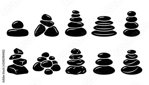 Canvas Print Rocks Stacked in Various Formations as a Meditation or Balance Exercise Illustra