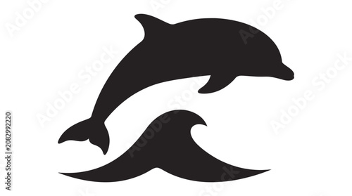 Black Silhouette of a Jumping Dolphin Over Ocean Wave