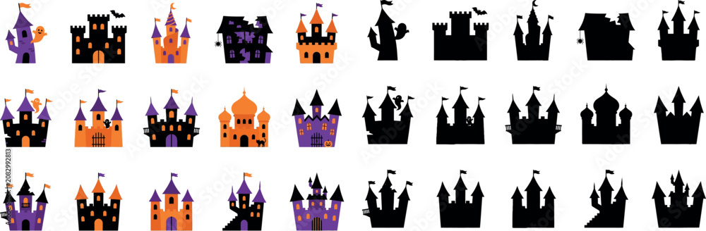 Fototapeta premium Halloween castle clip art and silhouettes