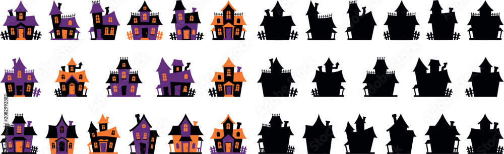 Fototapeta premium Halloween haunted houses collection spooky vector illustration set