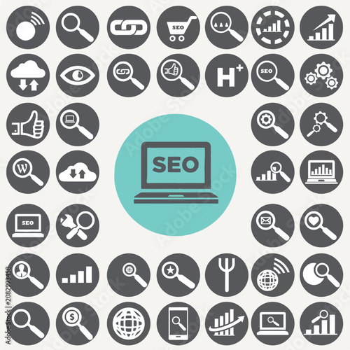 Digital Marketing and SEO Concept with Laptop and Social Media Icons Vector Illustration