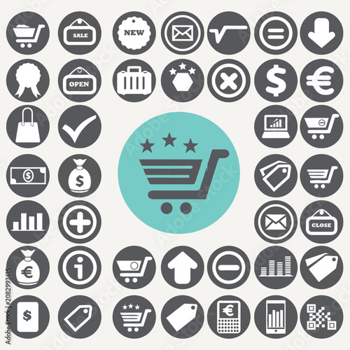 Collection of Various Shopping and Payment Icons in Circular Design  Vector Illustration