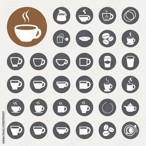 Collection of Coffee Cup Icons on Brown Background for Design and Branding  Vector Illustration