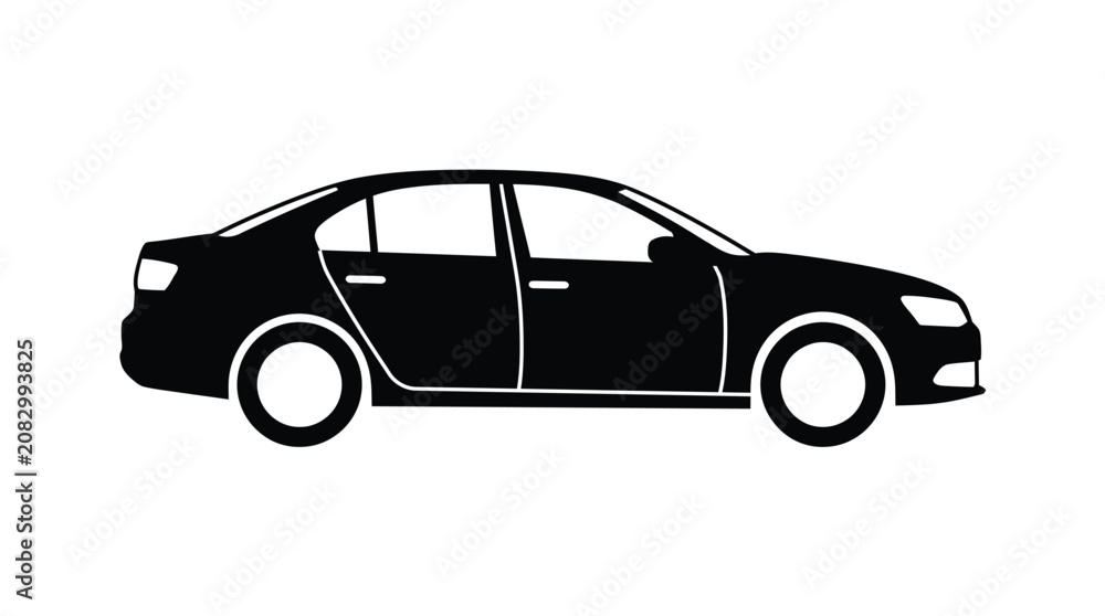 Fototapeta premium Black Sedan Car Silhouette Icon on White Background
