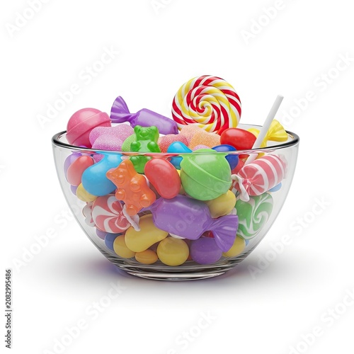 Vibrant Assortment of Colorful Candies in a Clear Glass Bowl.