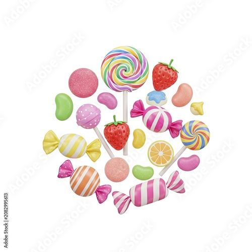Colorful Assortment of Candies and Sweets on White Background.