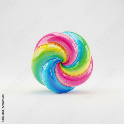 Vibrant Rainbow Swirl Sphere on White Background.