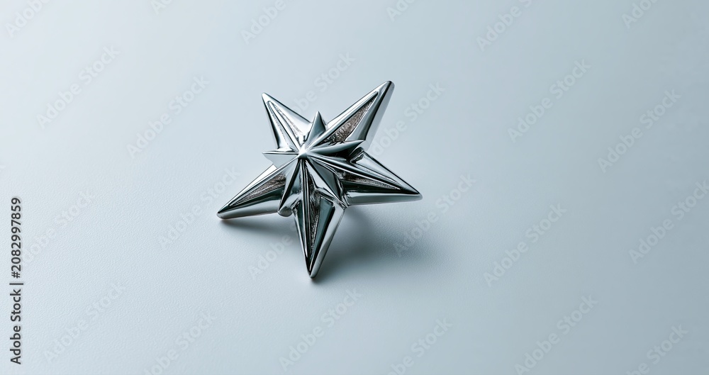 Fototapeta premium On a minimal light background, a sleek metallic star-shaped ornament highlights festive elegance and luxury.