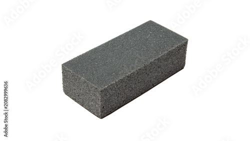 Photos Classic grey rectangular whetstone sharpening stone block isolated on a transpar
