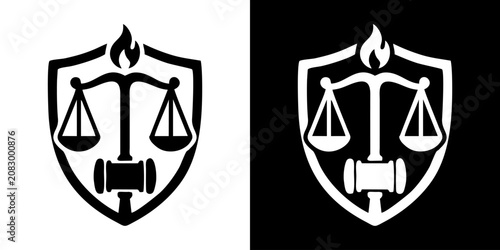 Fotografie Legal Law Shield and Scales of Justice Gavel Logo Template Set