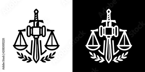 Konstfotografi Elegant black and white legal emblem symbolizing justice, balance, and authority