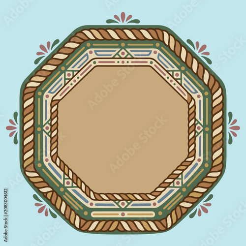 An ornate octagonal frame with vintage rope borders