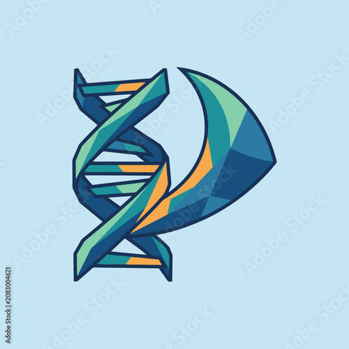 A stylized geometric dna strand icon on a light blue background