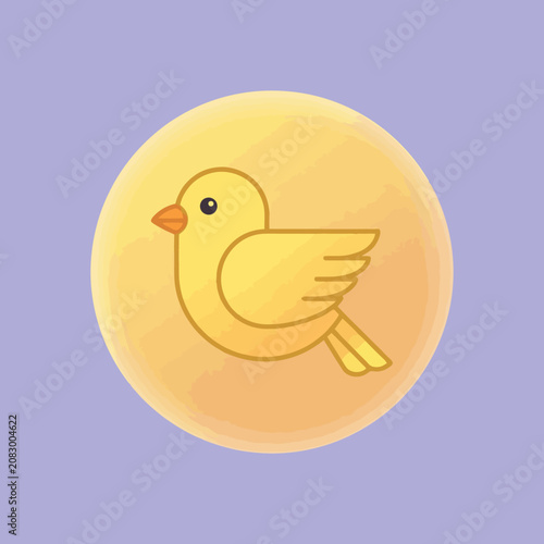 A cute yellow bird illustration inside a golden circle