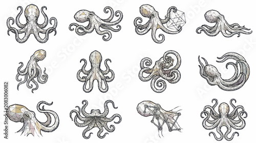 Foto Collection of vintage octopus and tentacle illustrations.