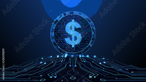 Foto Dollar sign enclosed in a circuit board circle a digital vector illustration wit
