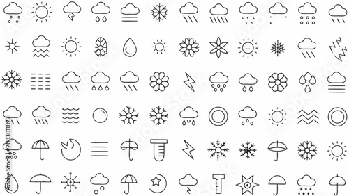 Φωτογραφία Collection Of Weather Icons Featuring Clouds Sun Rain And Snow On A White Backgr