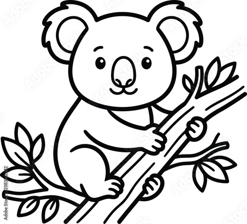 Canvas Print Cute koala climbing a tree branch coloring page with colouring