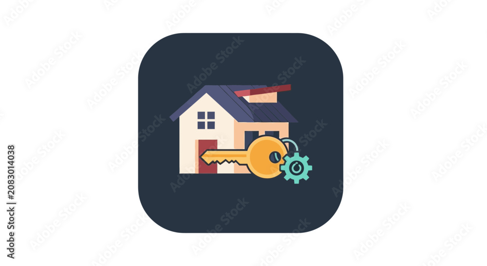 Fototapeta premium House icon with key and gear symbol for real estate concept