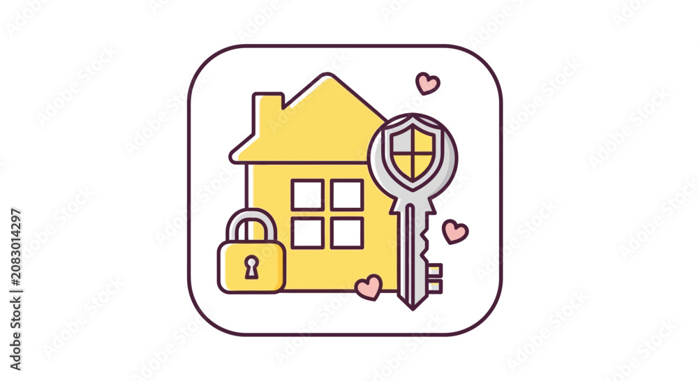 Fototapeta premium House icon with key and lock symbolizing property security