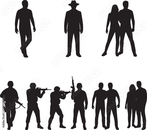 Silhouette collection armed forces couple and lone figures vector illustration