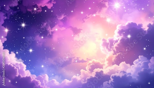 星空 星屑 天の川 雲海 星座 夜空 宇宙 紫色 ピンク 煌めき 輝き 幻想的 ファンタジー 夢幻 プレースホルダー 背景素材 神秘的 メルヘン 癒やし 星冠