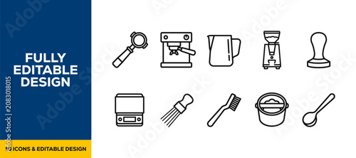 Εκτύπωση καμβά Black ink scribble hand drawn coffee equipment and barista tools icons vector se