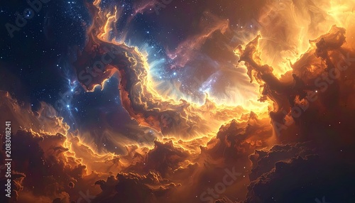 Vast Galactic Dust Cloud Resembling Fireflies Amidst Stars and Nebulae