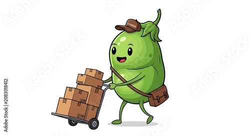 Cartoon green dragon carrying wooden treasure chest.