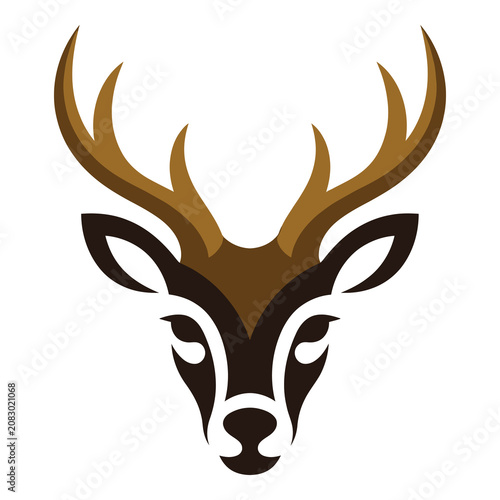 Deer head with large antlers on white background graphic illustration icon