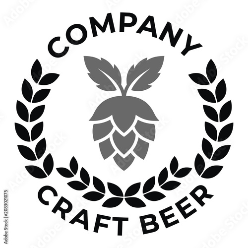 Craft beer company logo with hop cone and laurel wreath design icon