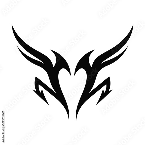 Heart shaped wings tattoo design with curved lines and sharp edges graphic symbol icon