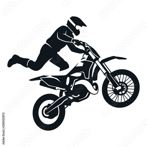 Motorcyclist riding bike performing stunt on dirt track  action sports icon
