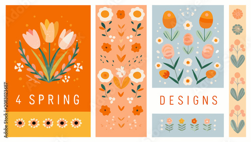 Принти на полотні Floral ornament collection with tulips daisies and roses in a vector illustratio