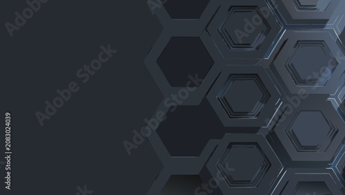 Cuadro en lienzo Dark gray hexagonal pattern with recessed cells a 3d rendering for abstract back
