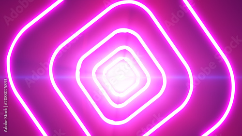 Принти на полотні Abstract pink glowing rounded squares shrinking into a bright center, creating a vivid neon tunnel effect